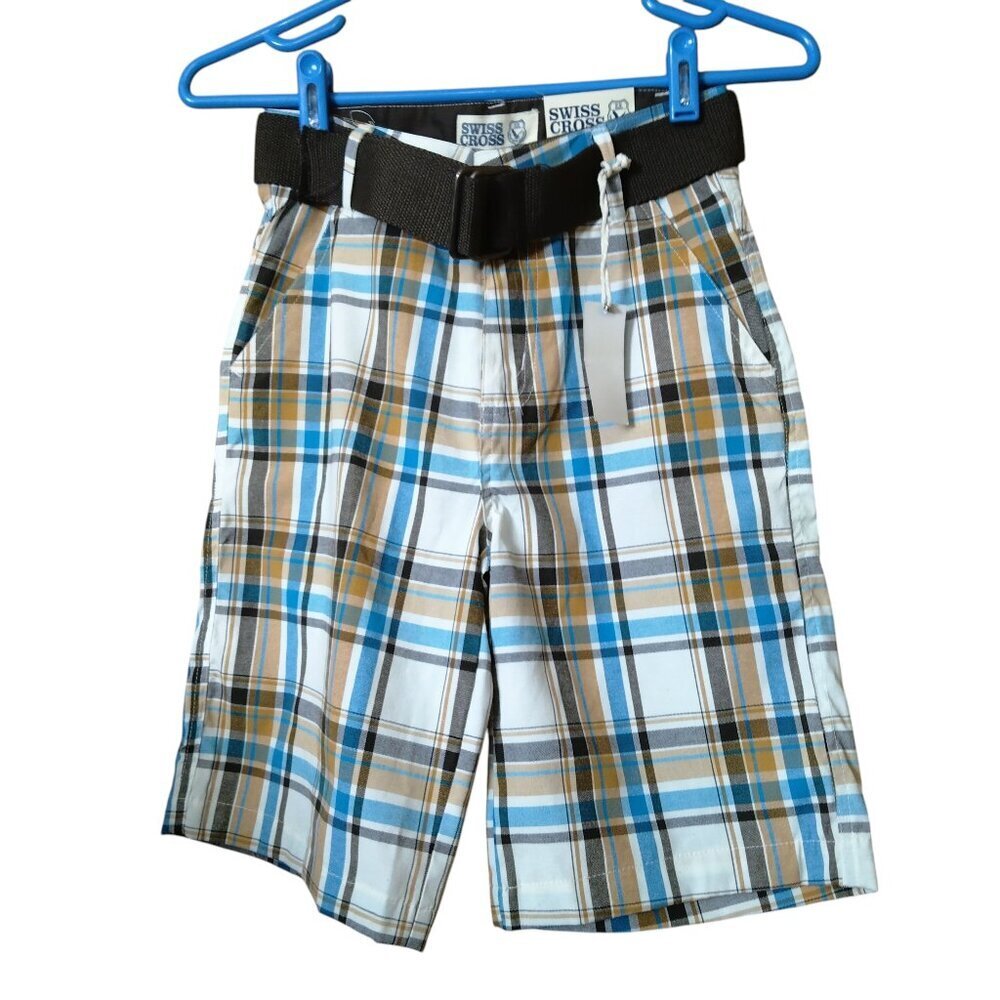 Swiss Cross Boys Size 8 Plaid Belted Preppy Pockets Shorts New With Tags
